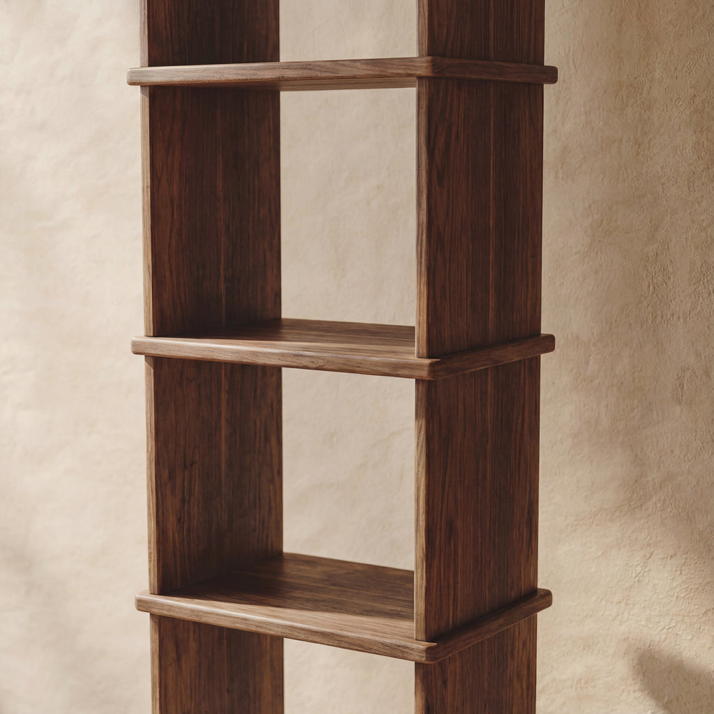 solid wood walnut bookcase up close
