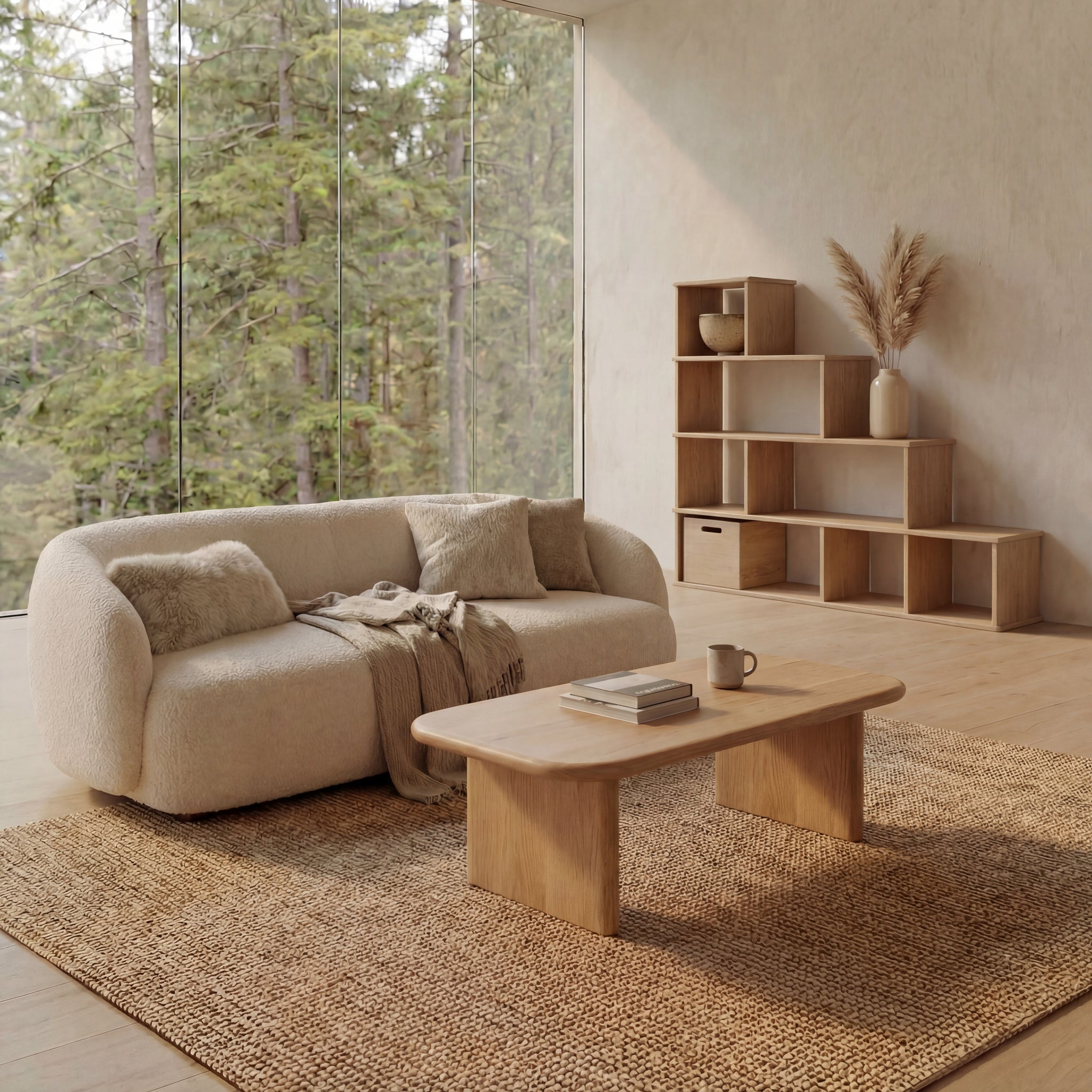 step bookcase in white oak