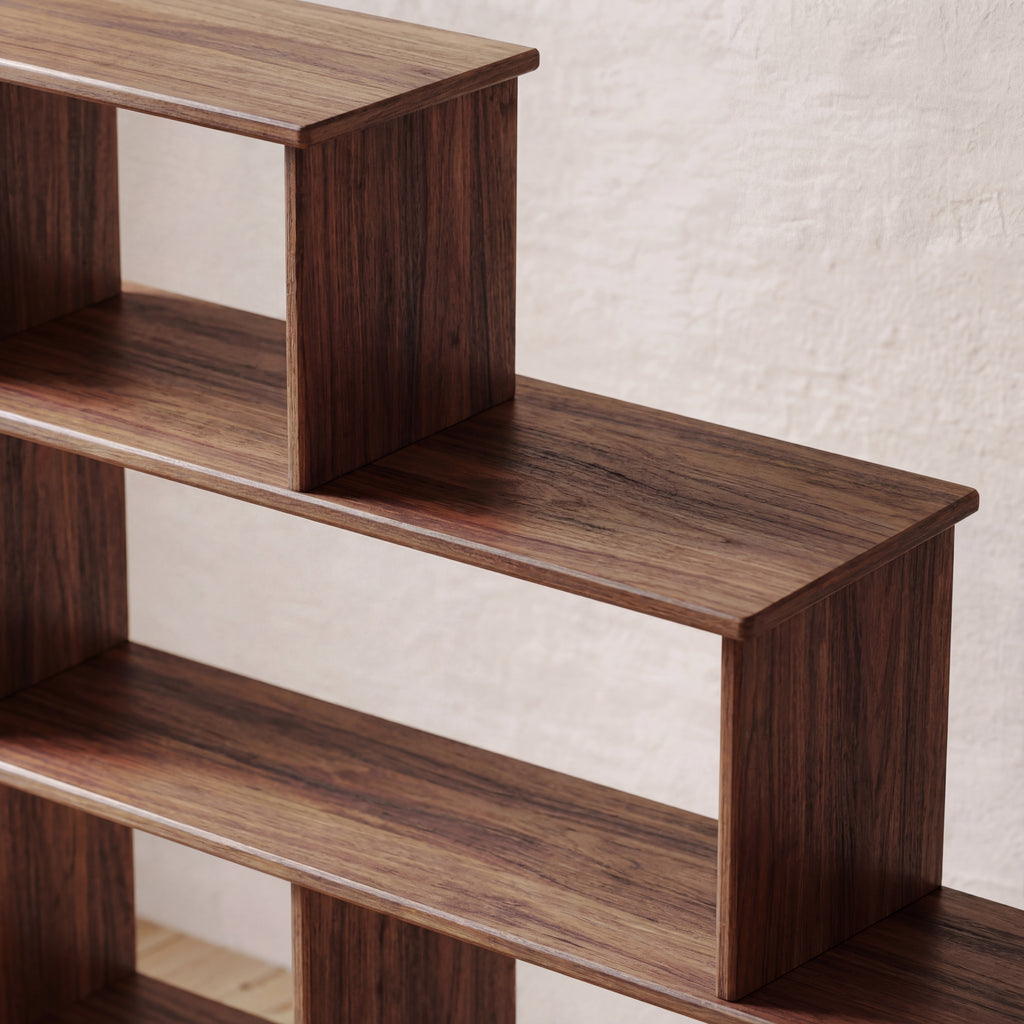 step bookcase walnut details