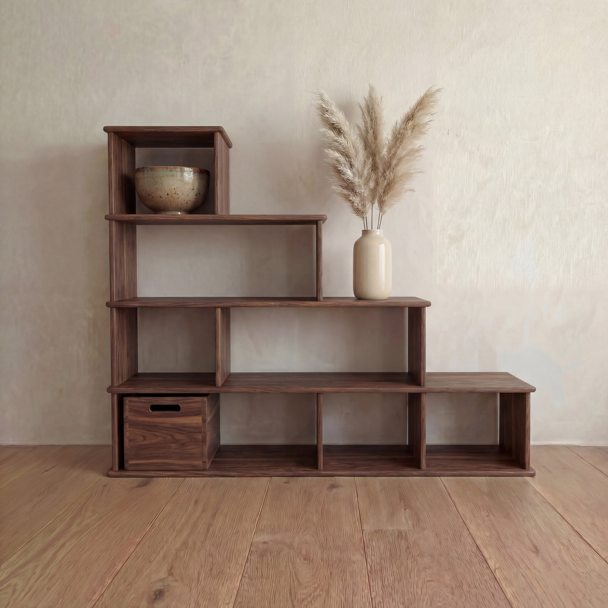 step bookcase in walnut