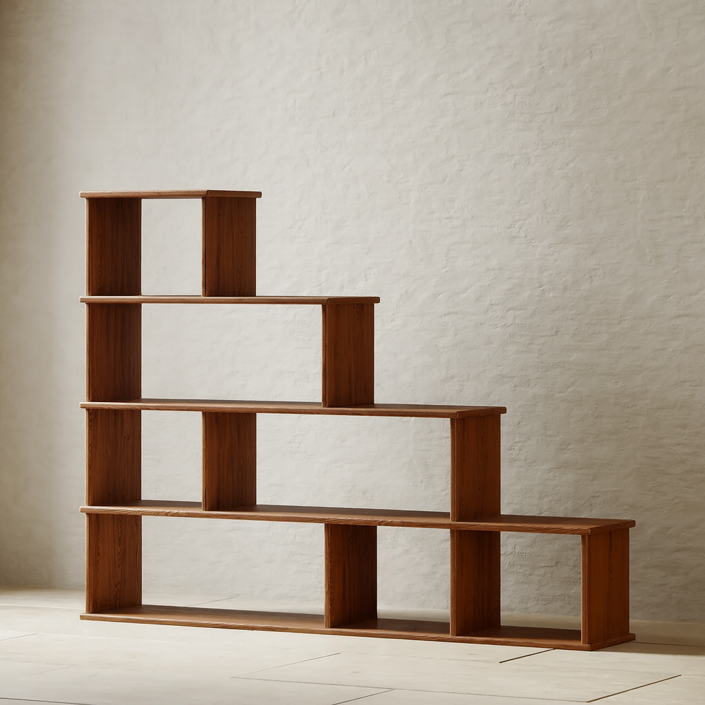 Step bookcase in red oak