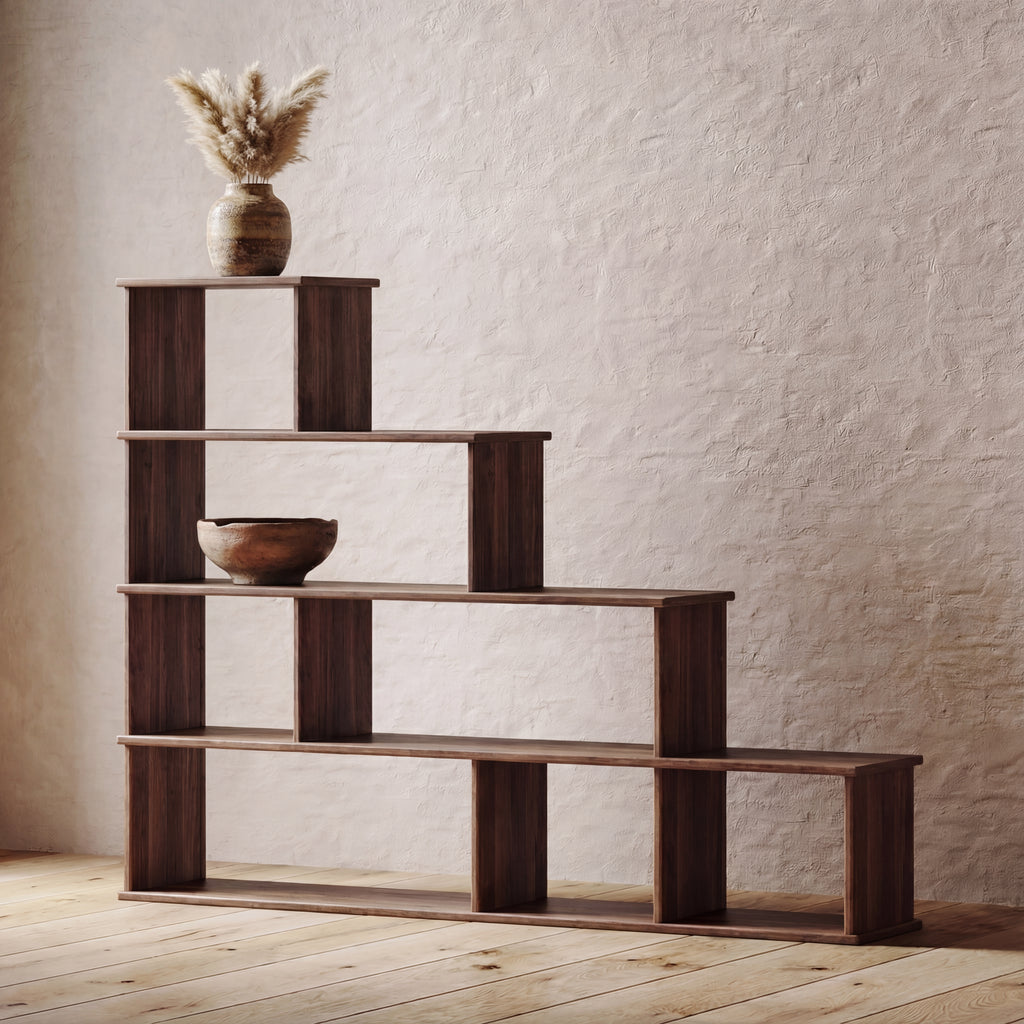 step bookshelf solid walnut