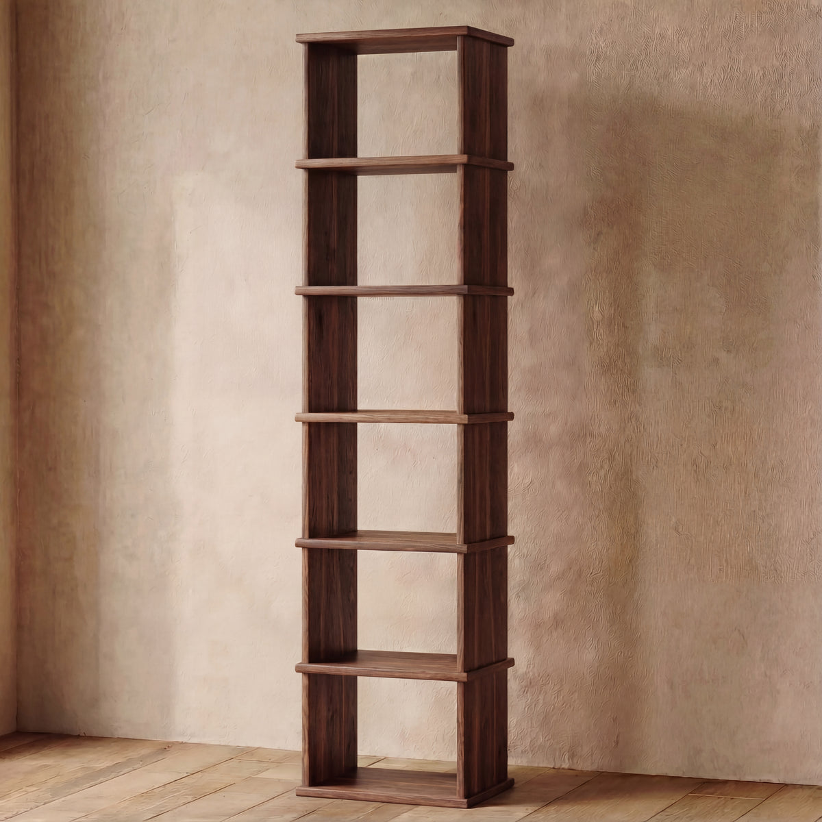 tall narrow bookcase in walnut