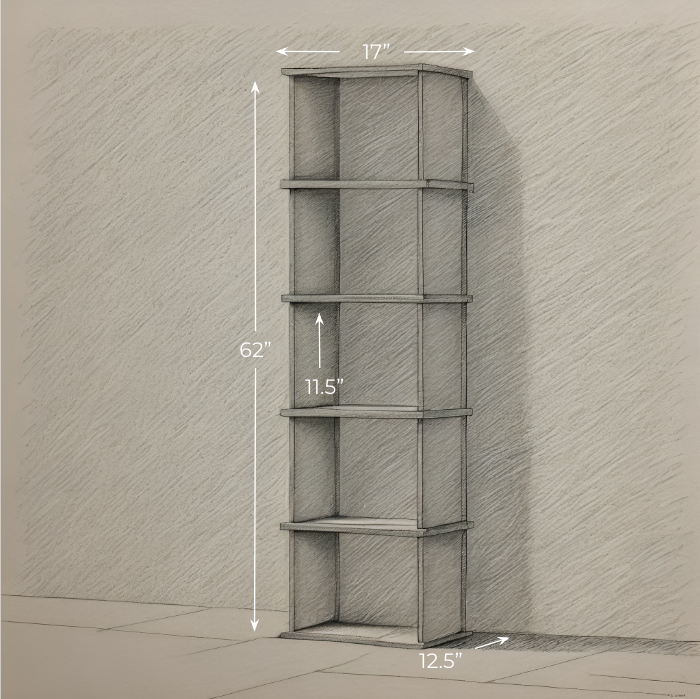 Sketch of a tall narrow bookcase