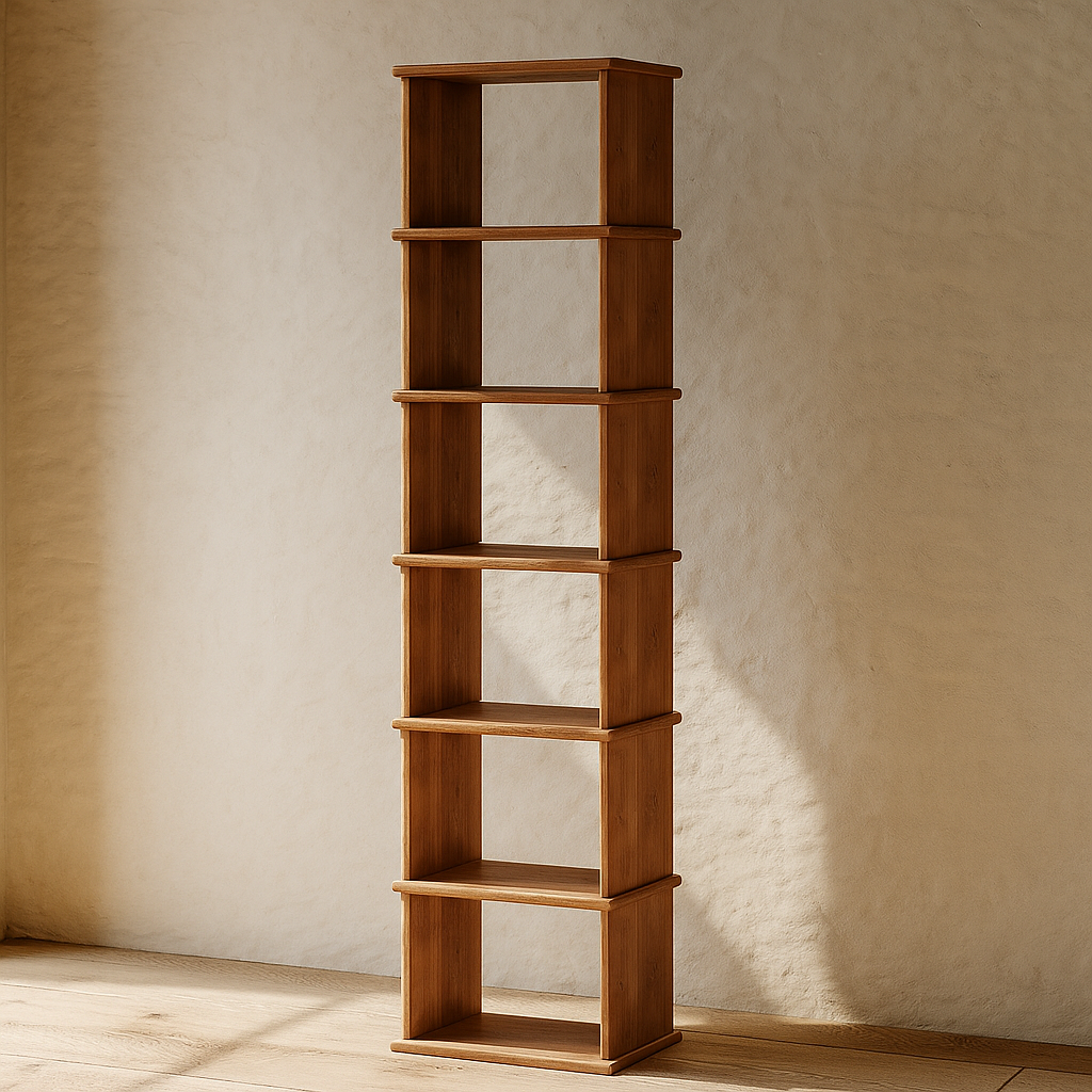 Tall narrow bookshelf in solid wood