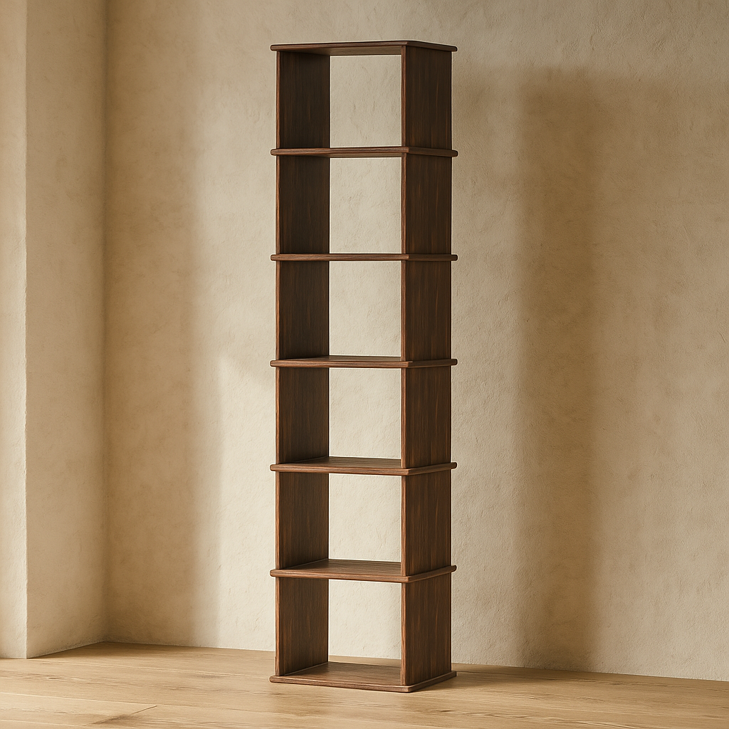 Tall narrow bookshelf in walnut