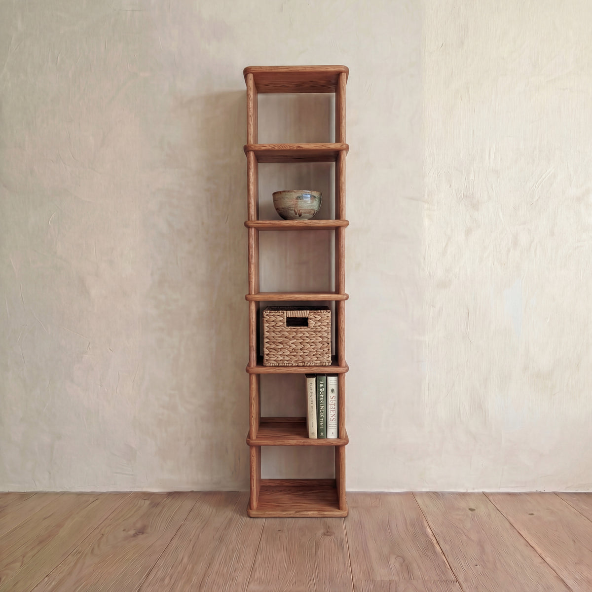 tall narrow solid wood bookcase