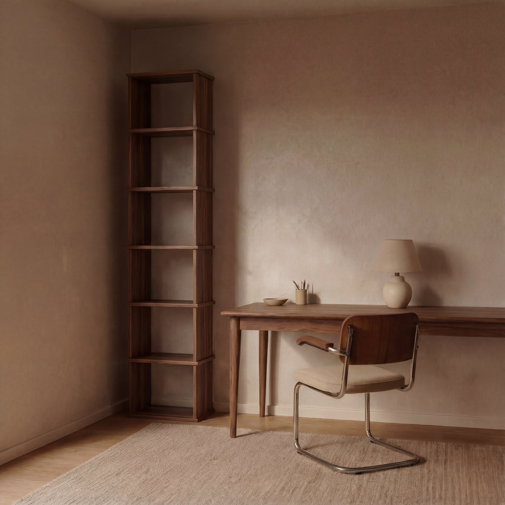 tall skinny bookcase walnut