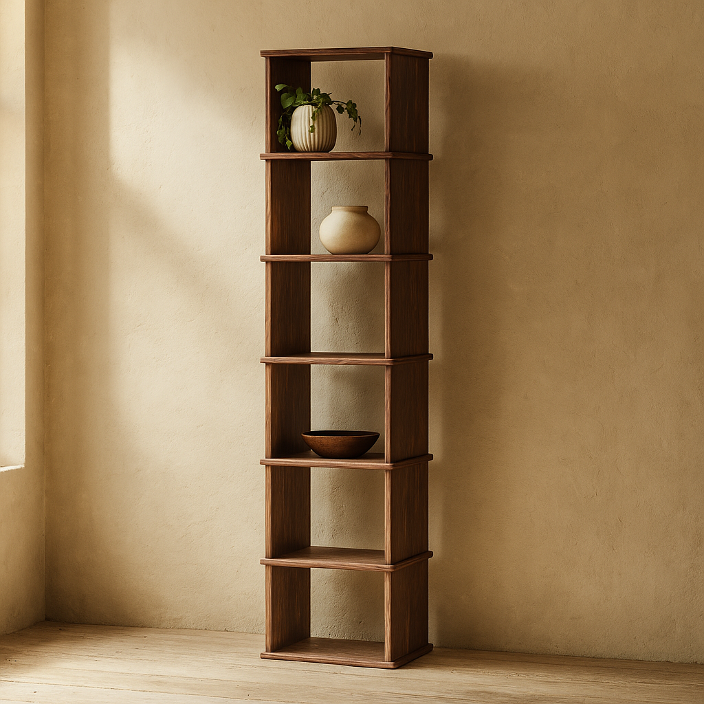 Tall skinny bookcase in walnut