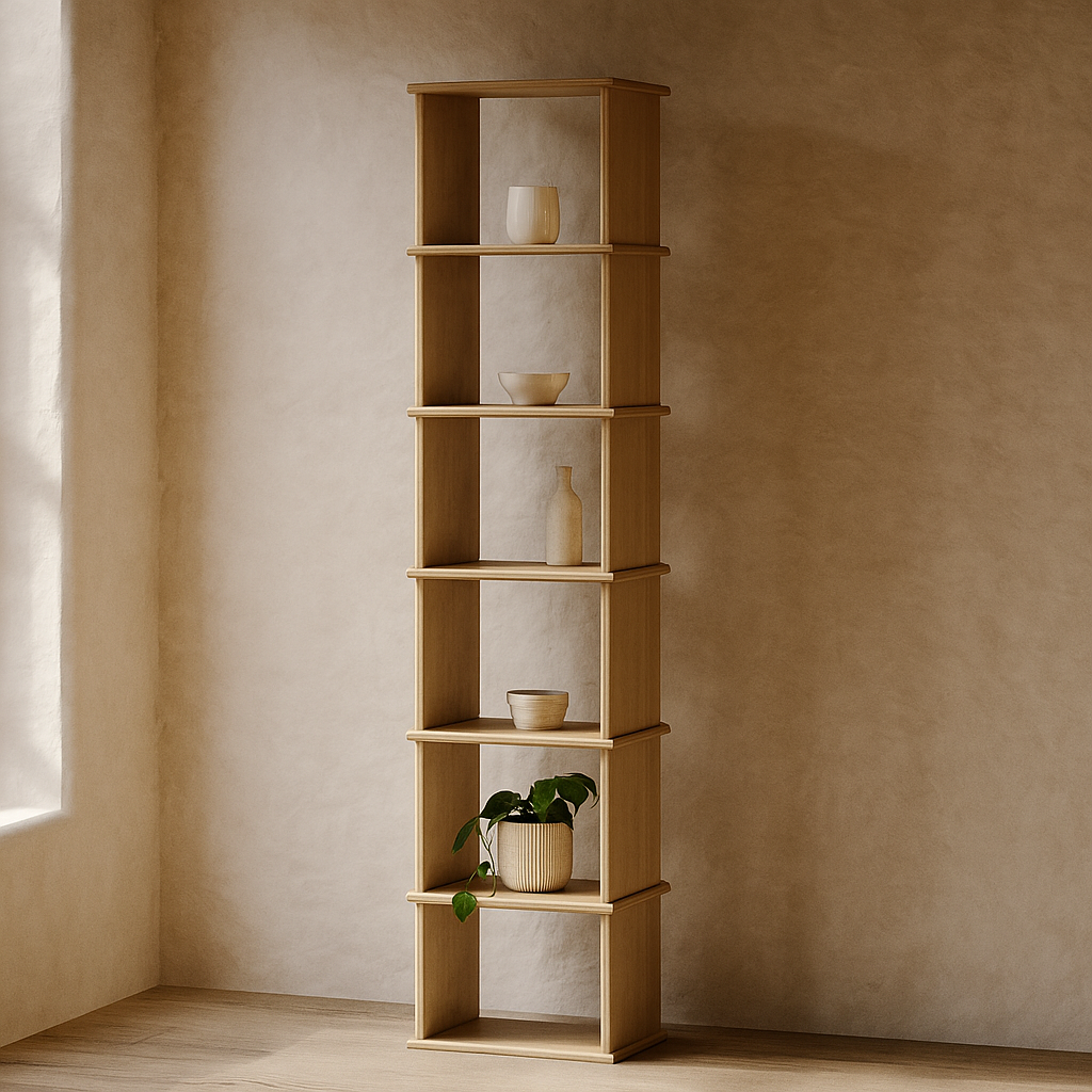 Tall skinny bookcase in white oak