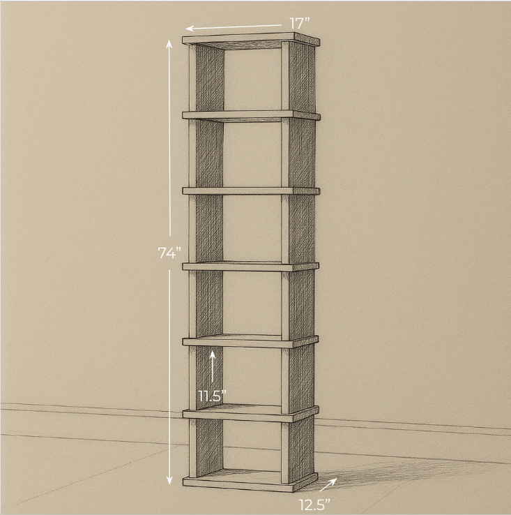 Diagram of tall skinny bookshelf