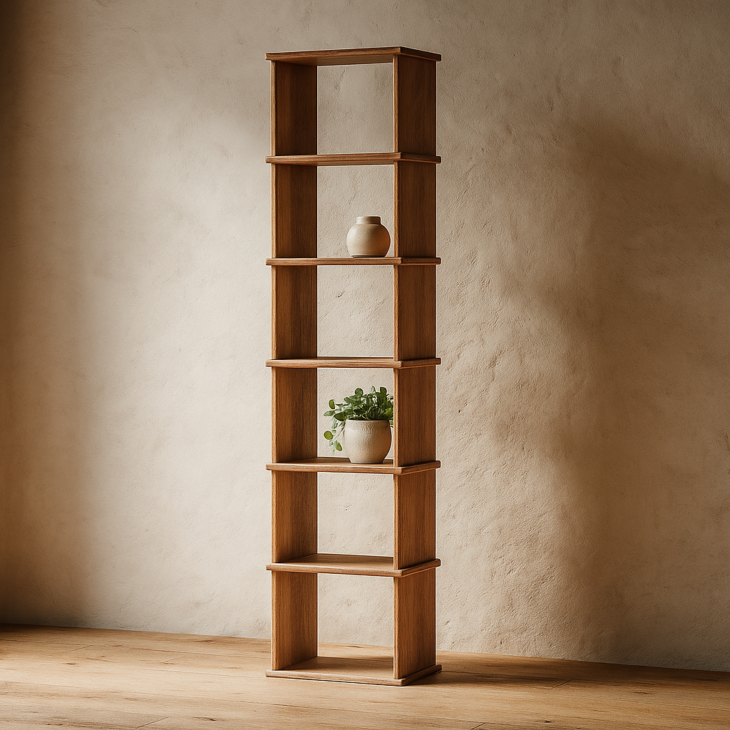 Tall skinny bookshelf in solid wood