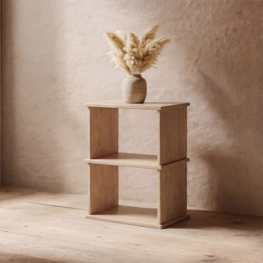 two cube white oak bookcase