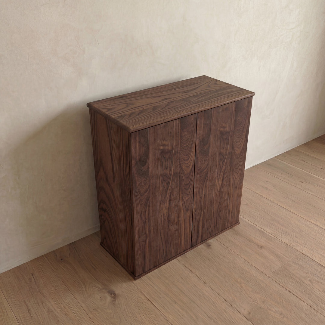 Two door cabinet in walnut — high angle