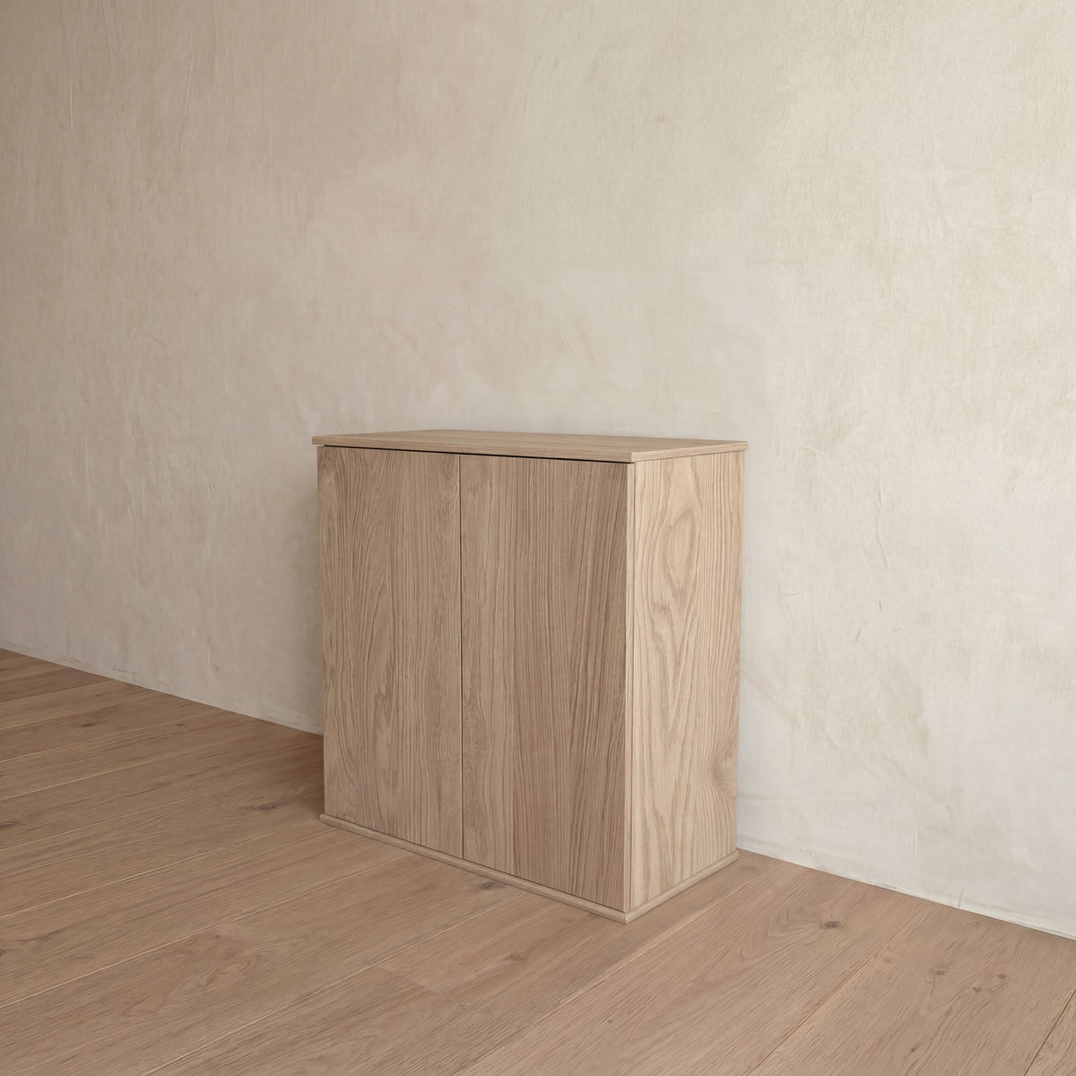 Two door cabinet in white oak — angled view