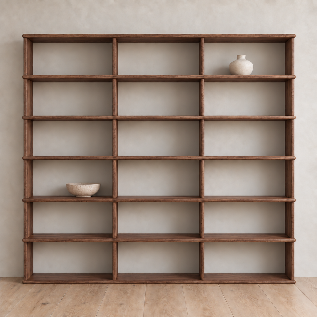 wall to wall walnut bookcase