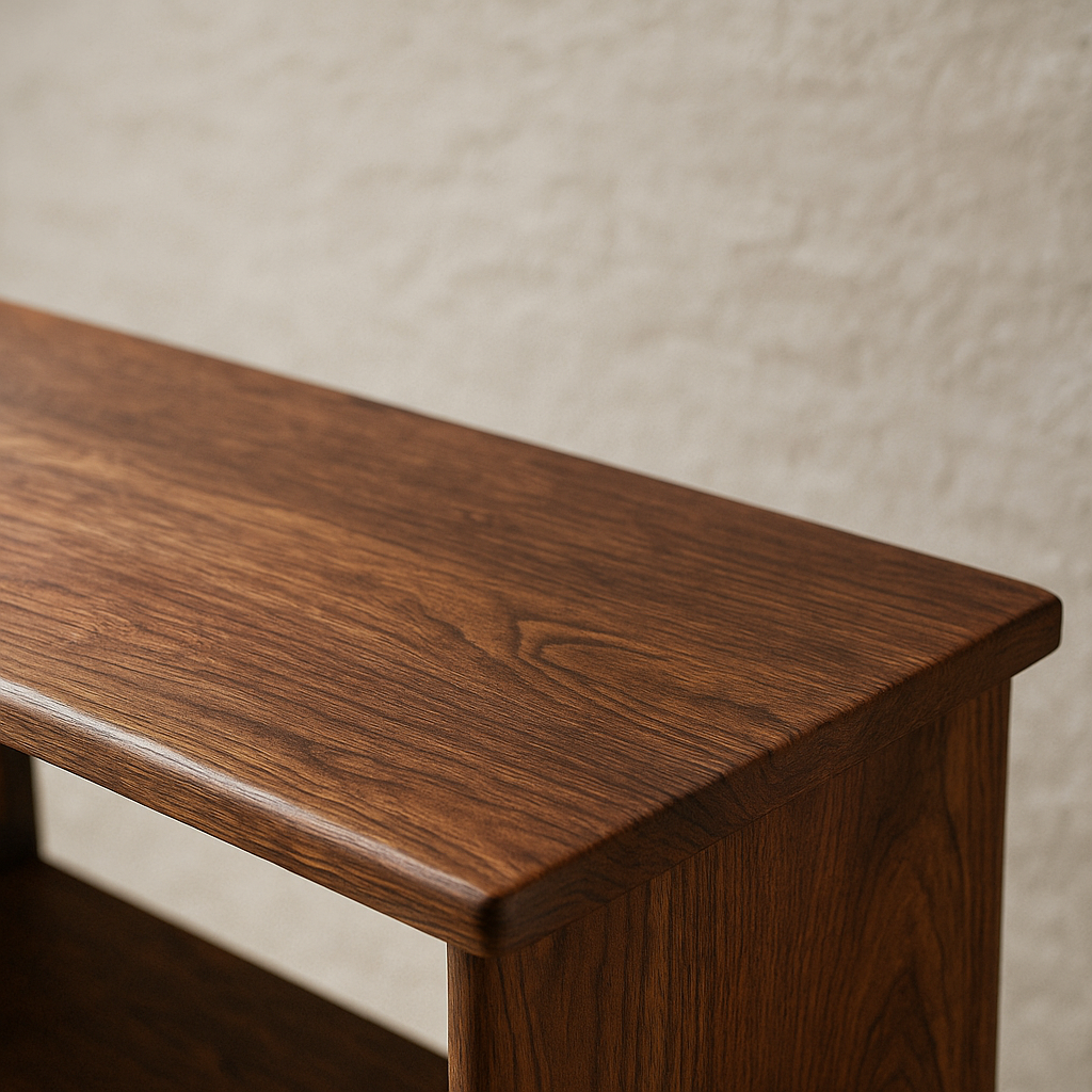 Solid walnut bookshelf up close