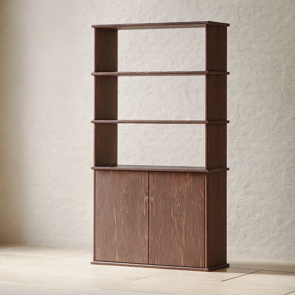 Walnut bookcase with doors