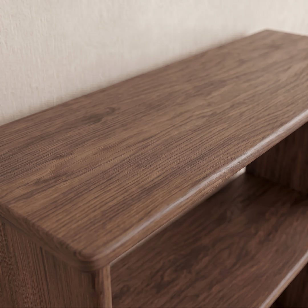 Walnut bookshelf top view