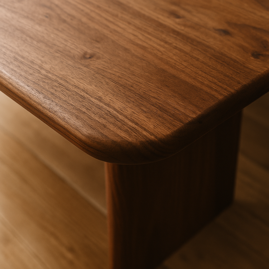 walnut coffee table roundover close up
