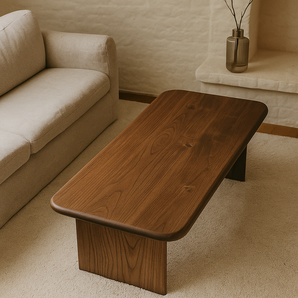 walnut coffee table top view