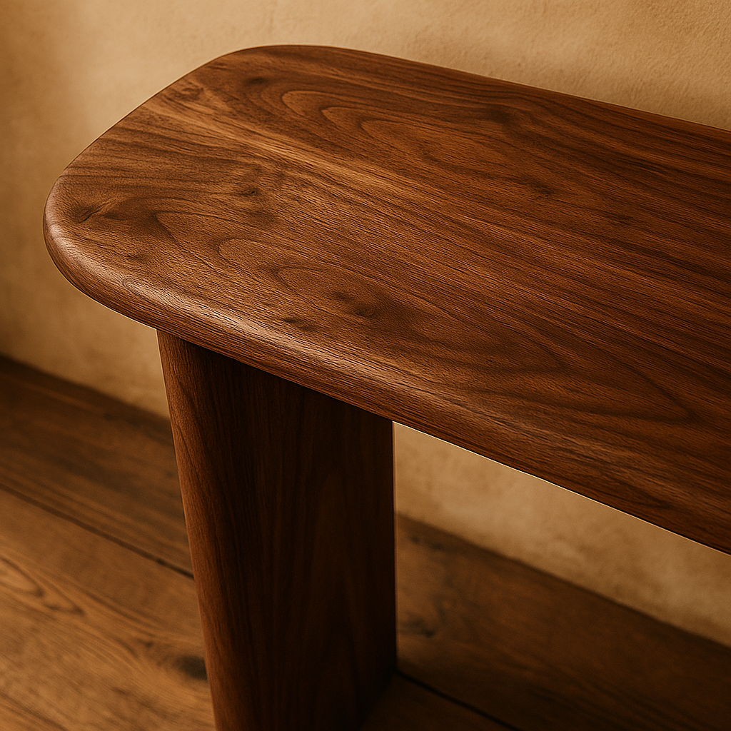 walnut console table top view