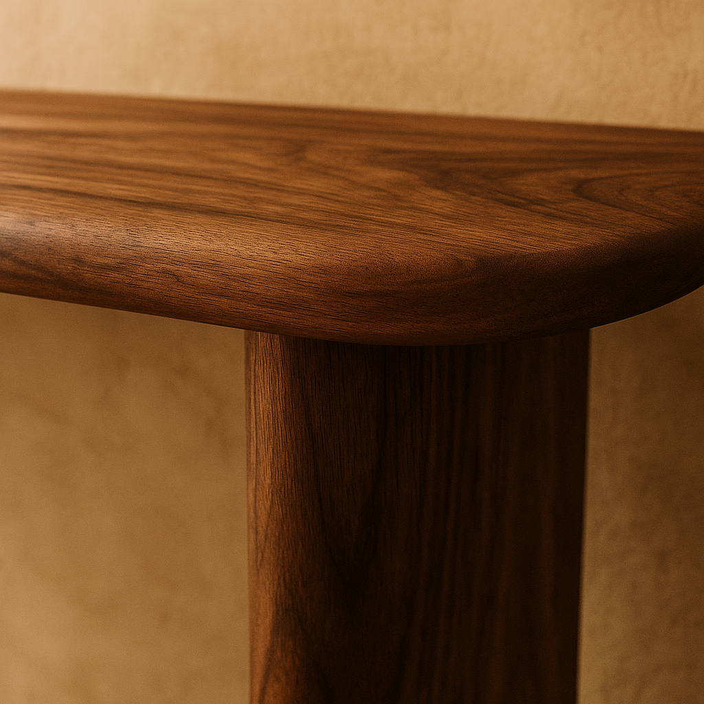 walnut console table edge detailing