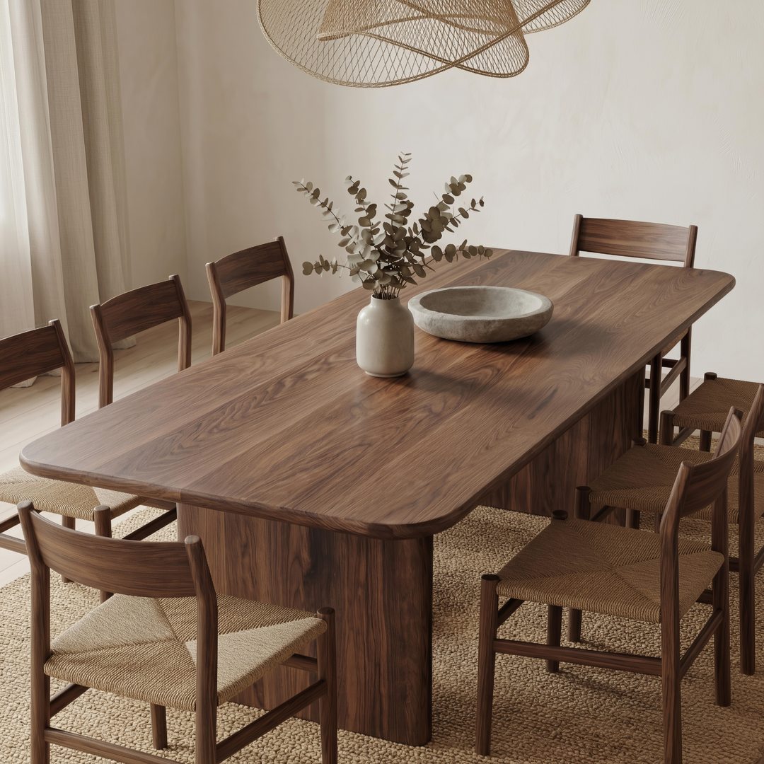 solid walnut dining table close up
