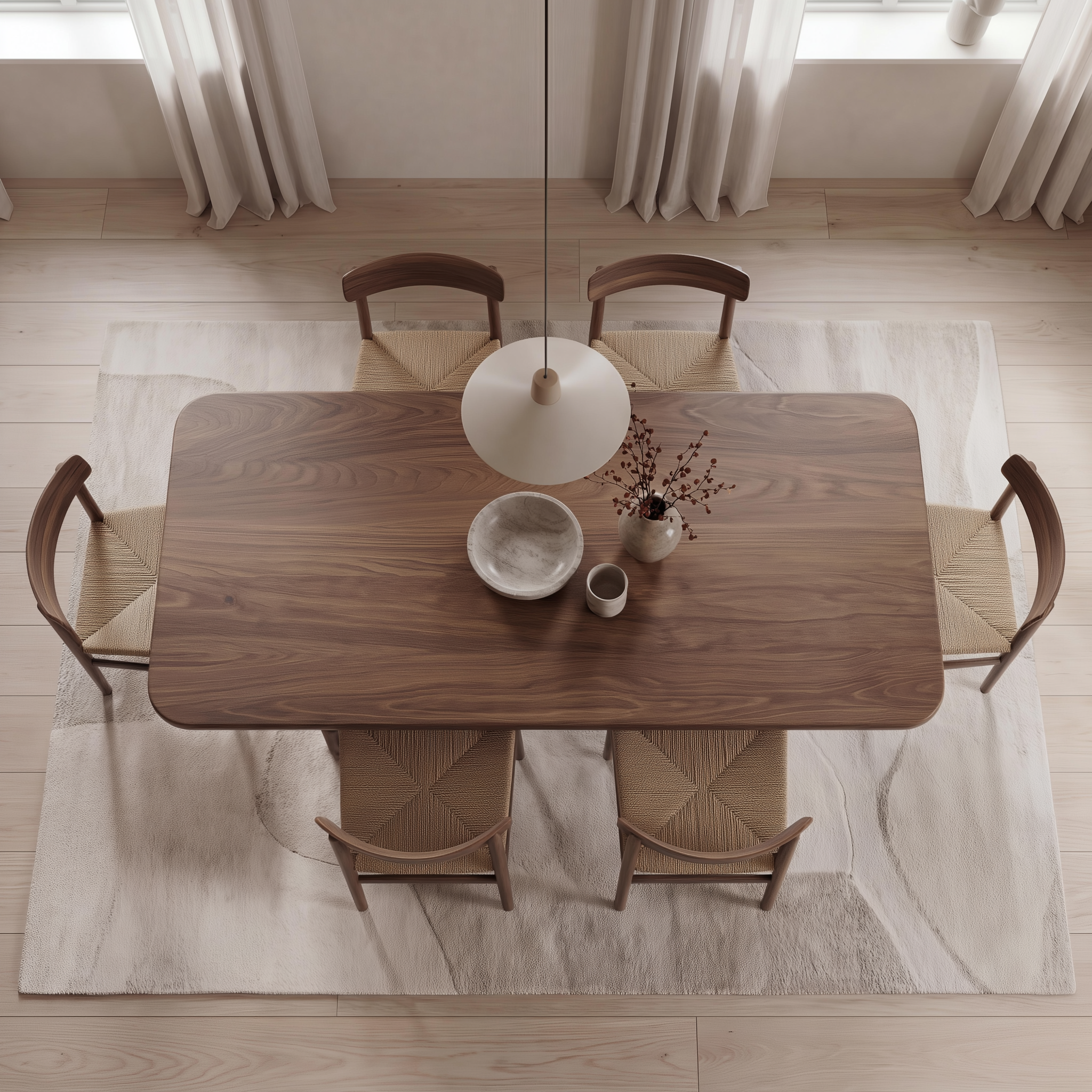 walnut dining table top view