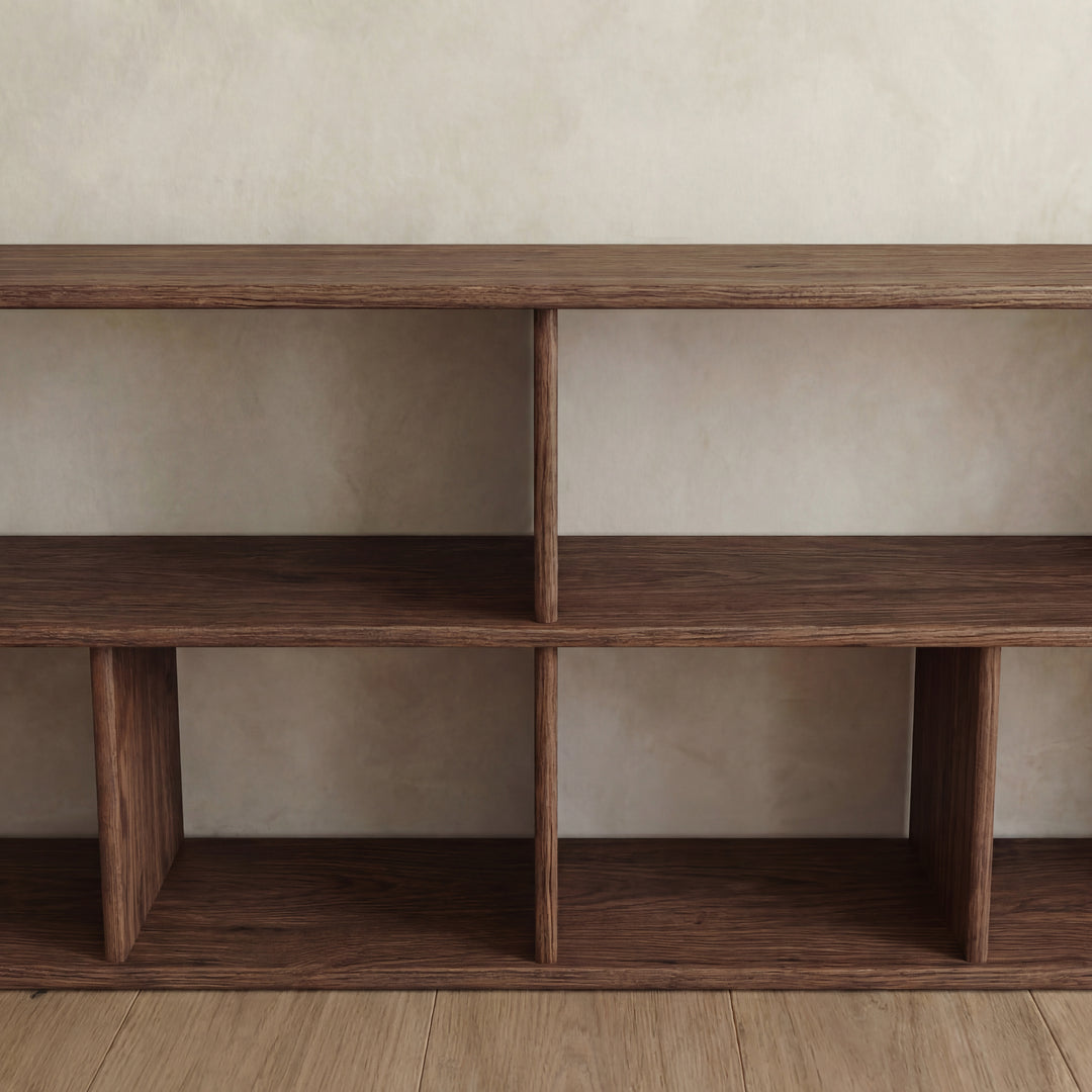 walnut tv stand up close