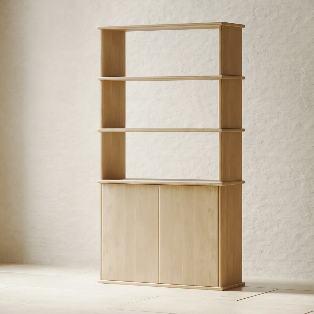 White oak bookcase with doors