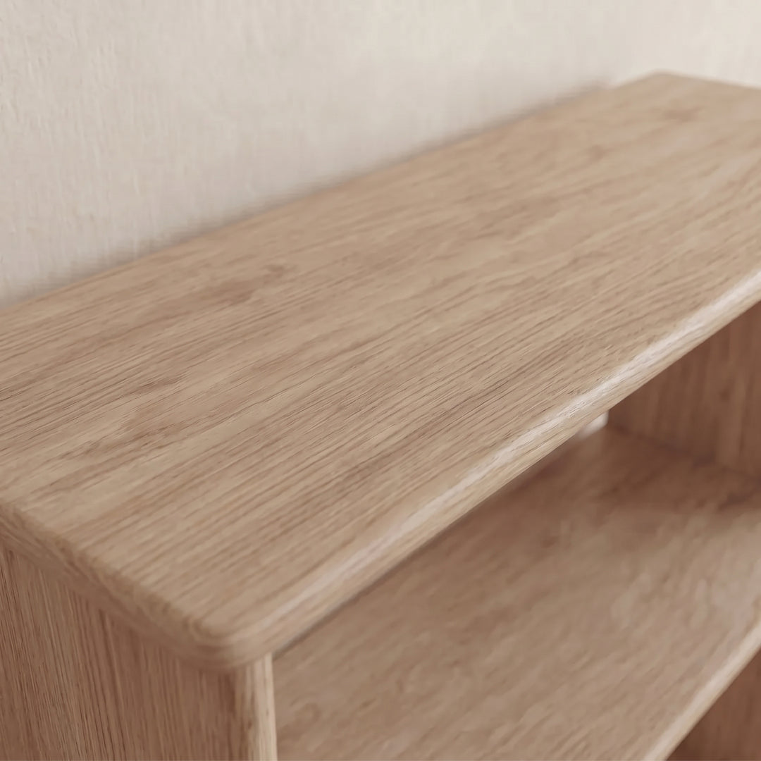 White oak bookshelf top view details