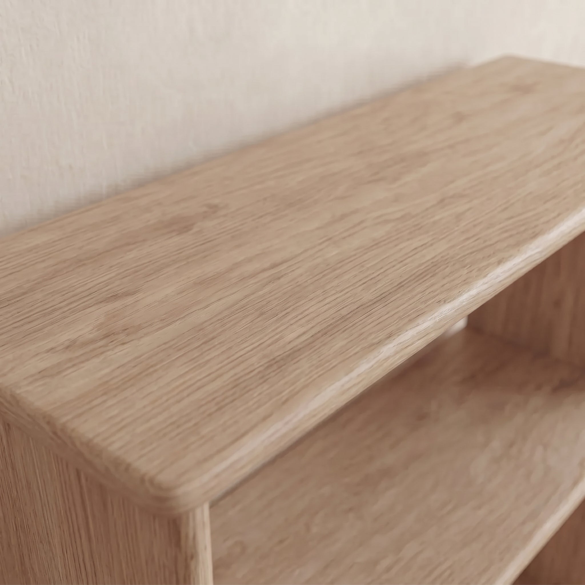 White oak bookshelf top view details