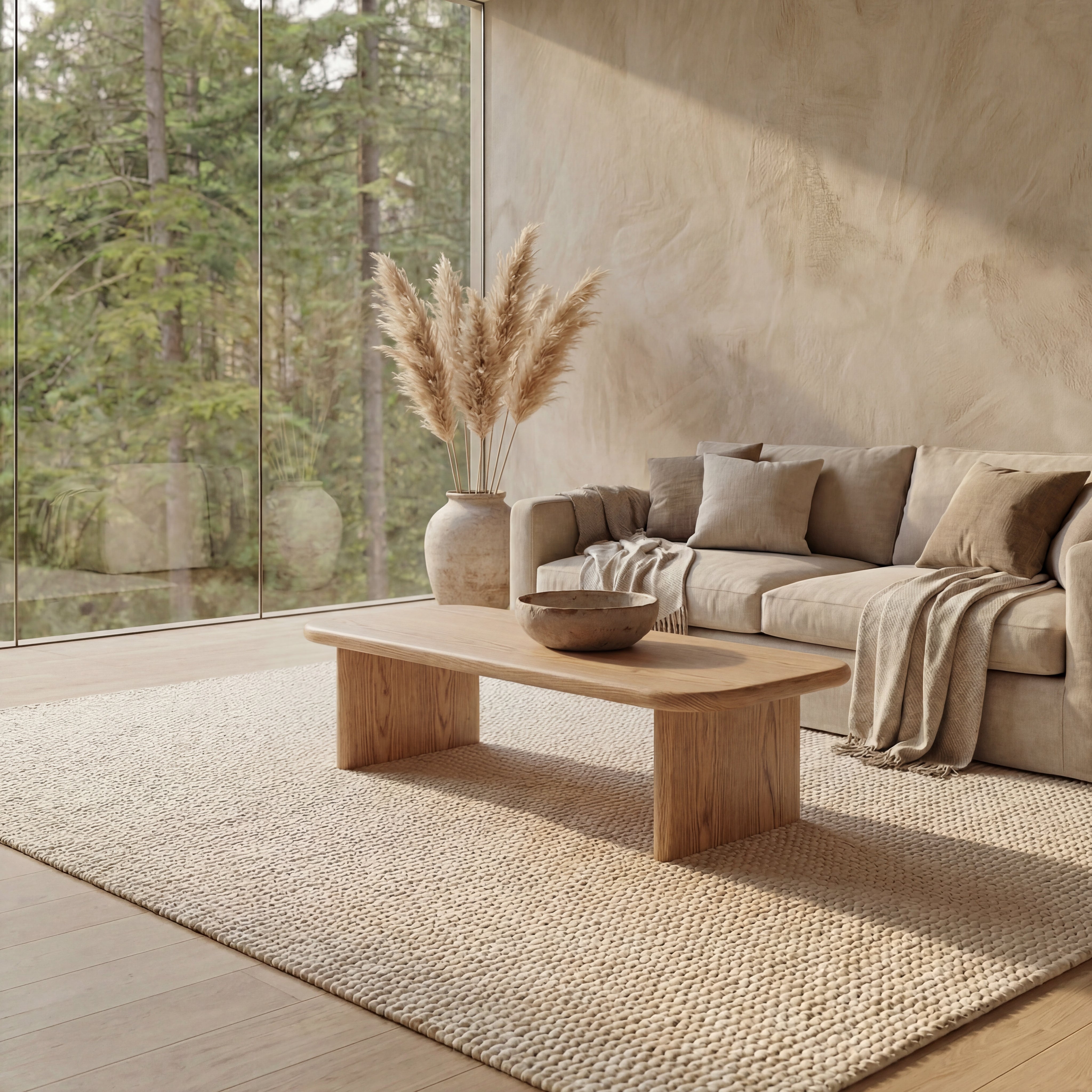 60 Inch Coffee Table in White Oak | Solid Wood & Minimalist | Omba