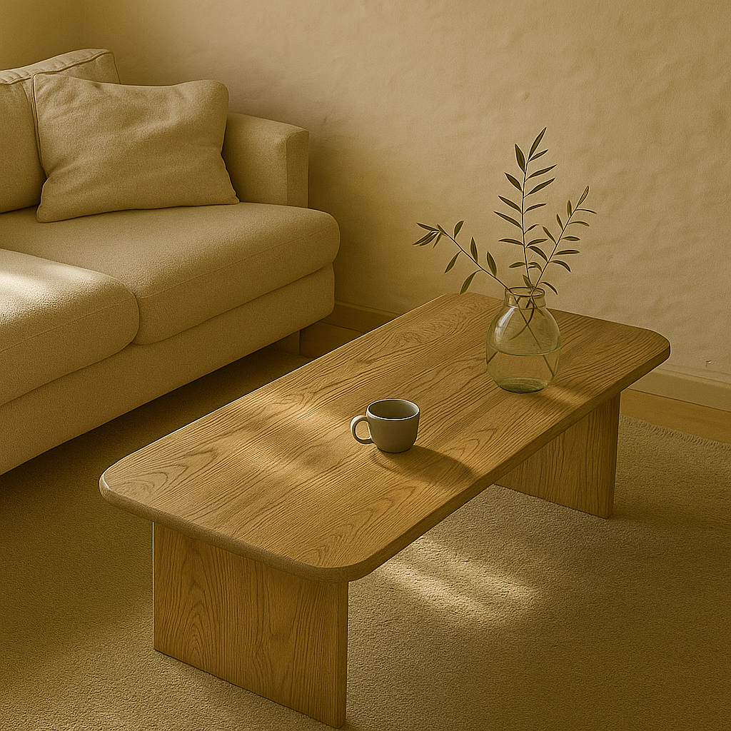 white oak coffee table top view