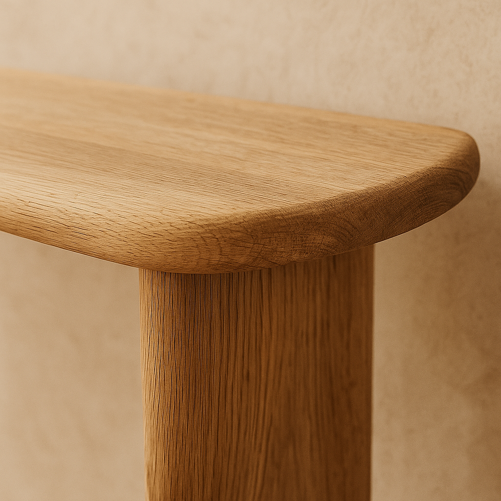 white oak console table close up