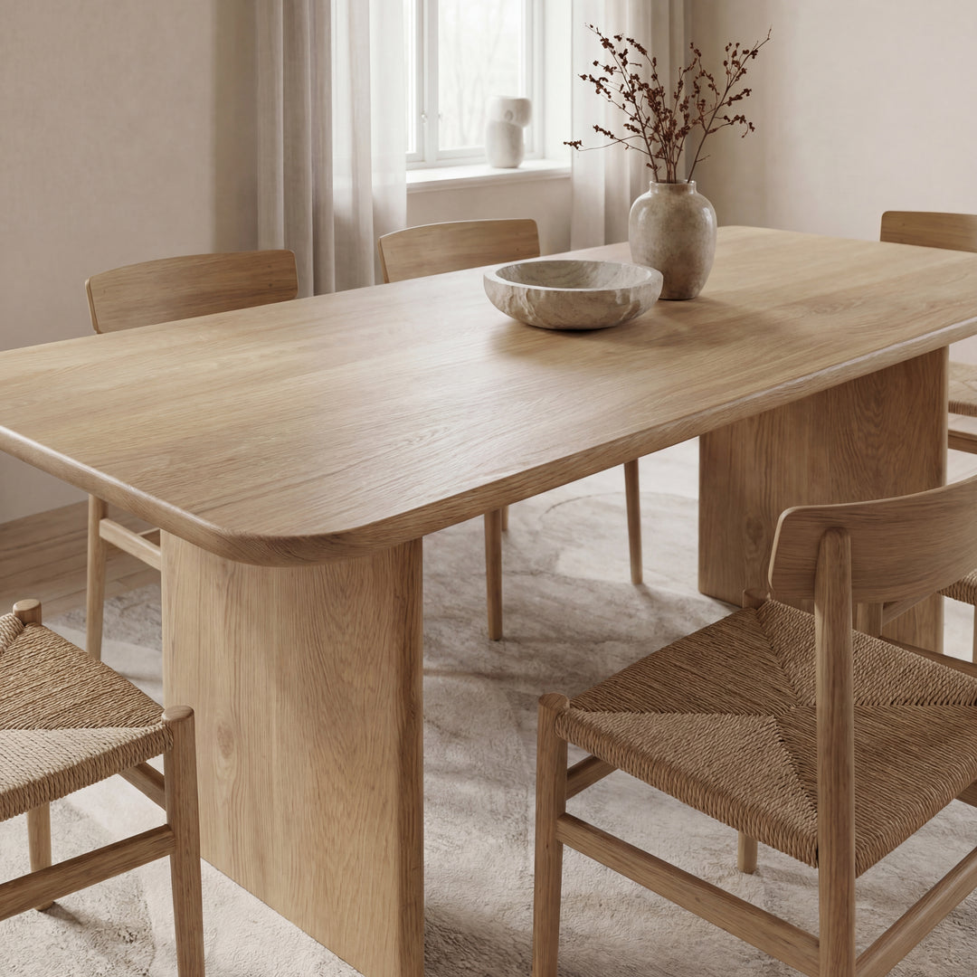 white oak dining table close up