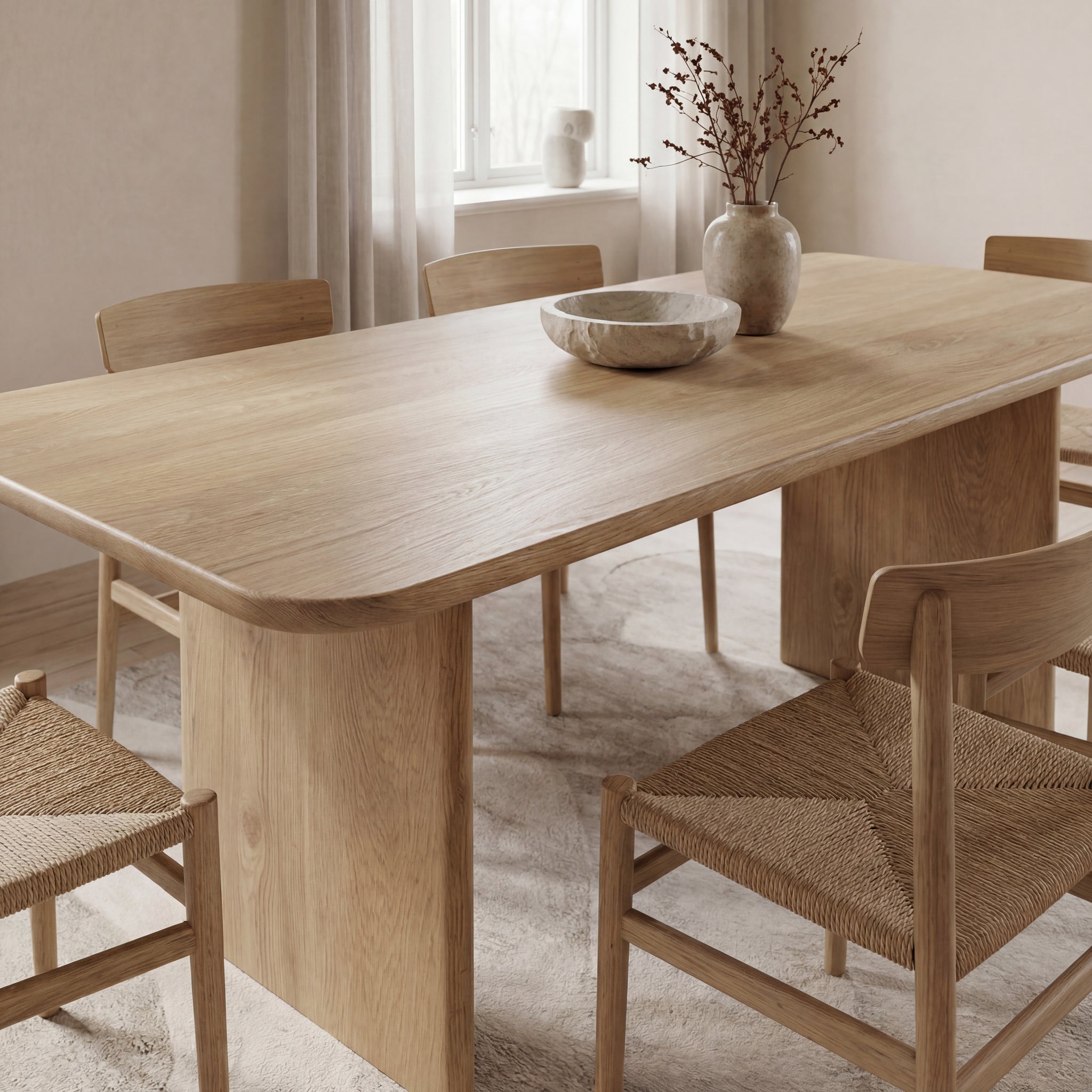 white oak dining table close up