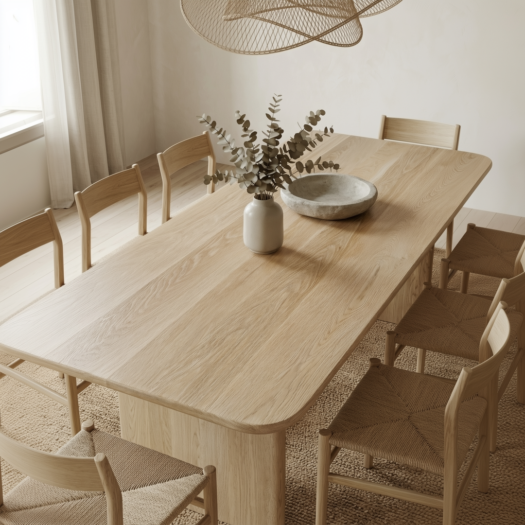white oak dining table close up