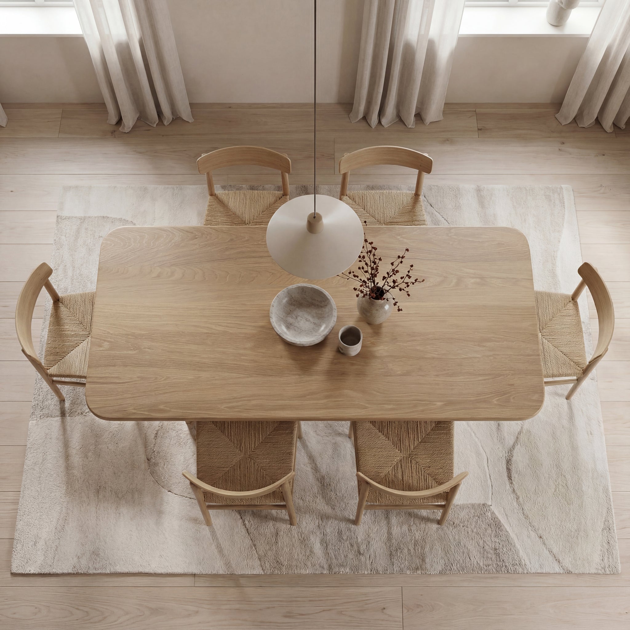 white oak dining table top view
