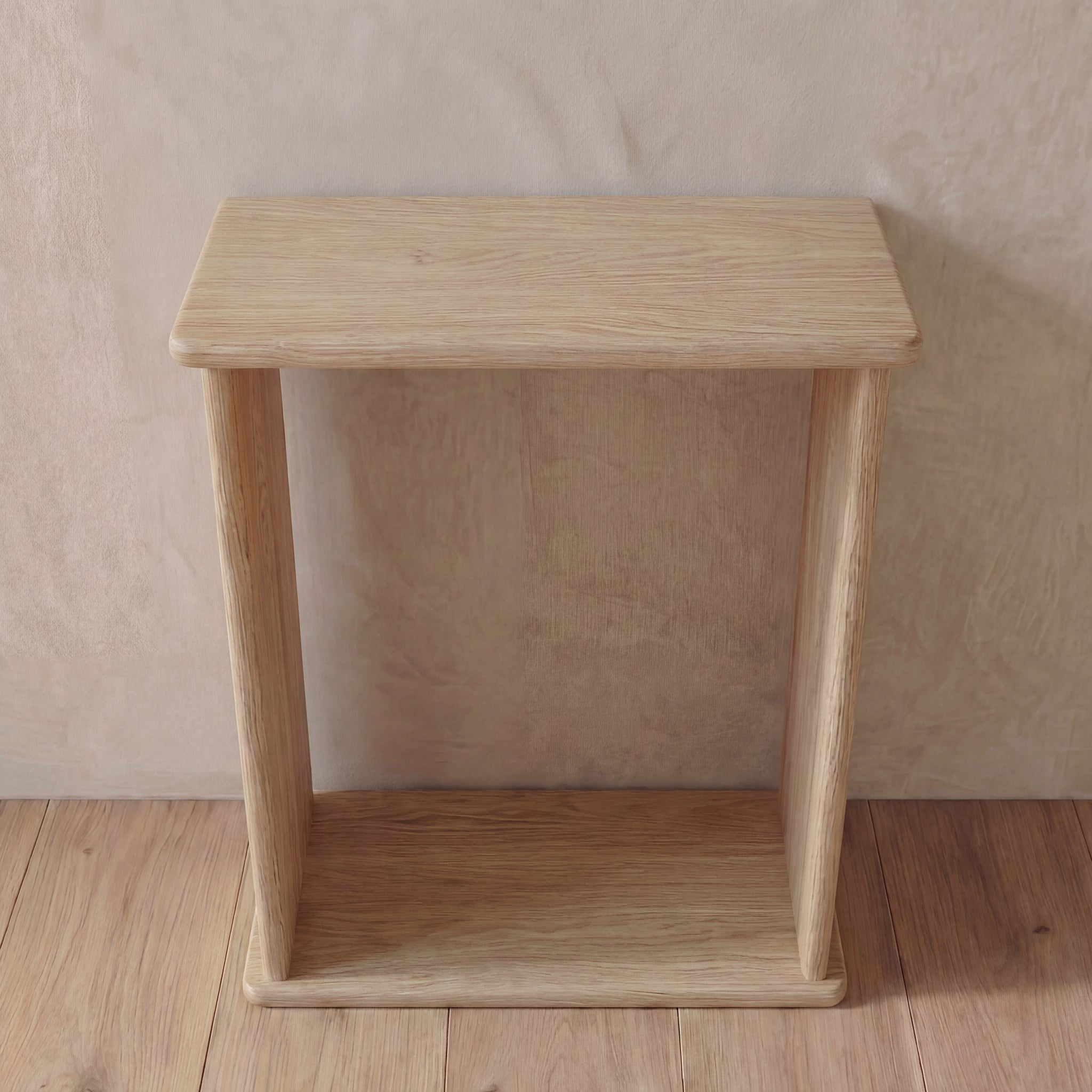 white oak side table top view