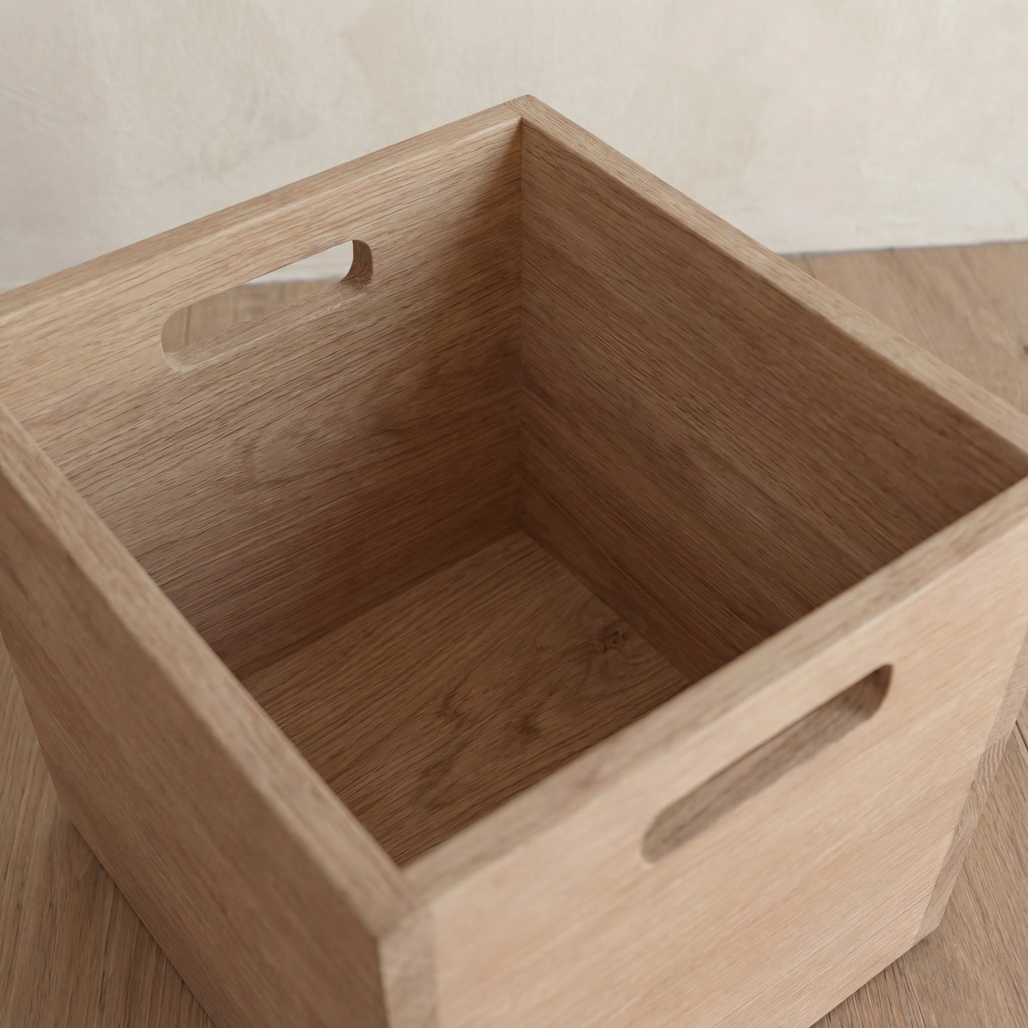white oak storage box inside