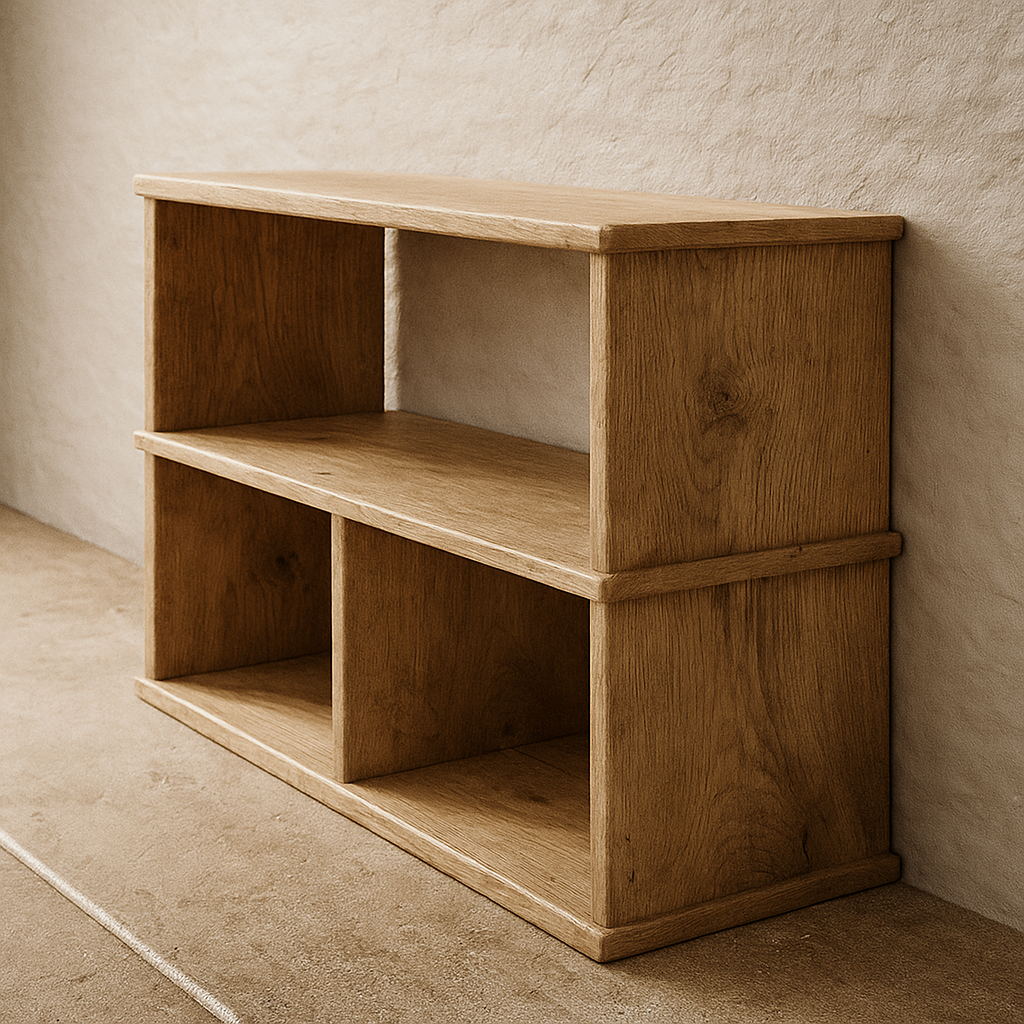 white oak tv stand side view