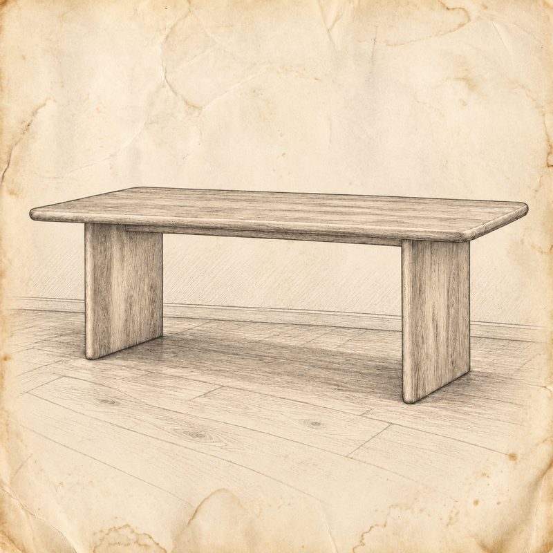 Sketch of a dining table with two solid slab legs
